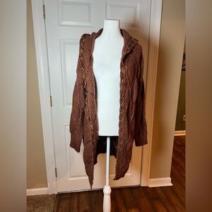 Pol Women Size Small Cable Knit Lace Hooded Open Front Cardigan